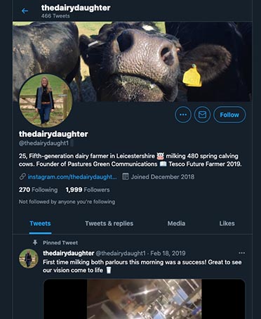 Screenshot of The Dairy Daughter's Twitter Feed
