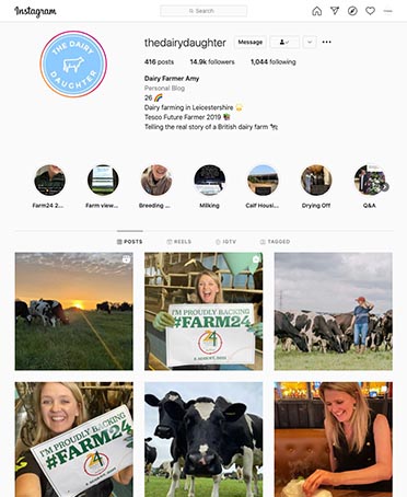 Screenshot of The Dairy Daughter's Instagram
